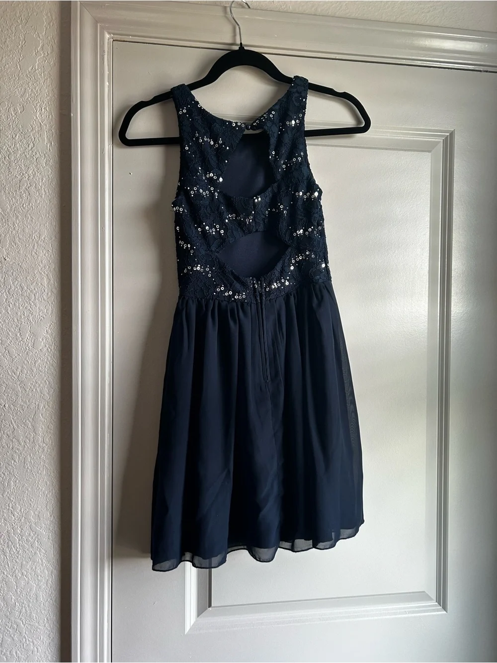 Navy Sequin Cutout Sleeveless Party Dress
